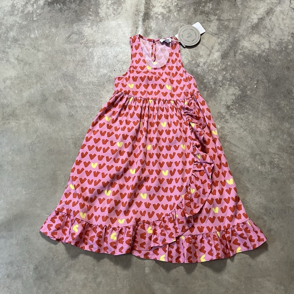 Stella McCartney Kids Dress Girls Sz 6 Tencel Twill Heart‎ Sleeveless W/ Frills